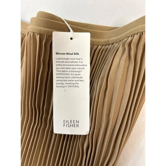 EILEEN FISHER Pleated Wool-Silk Midi Skirt Biscuit NWT - Picture 7 of 8